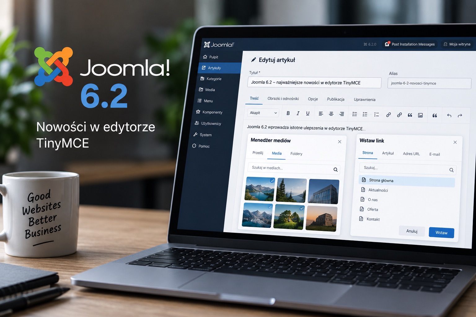 Joomla 6.2 – najważniejsze nowości w edytorze TinyMCE (menedżer mediów i selektor linków)